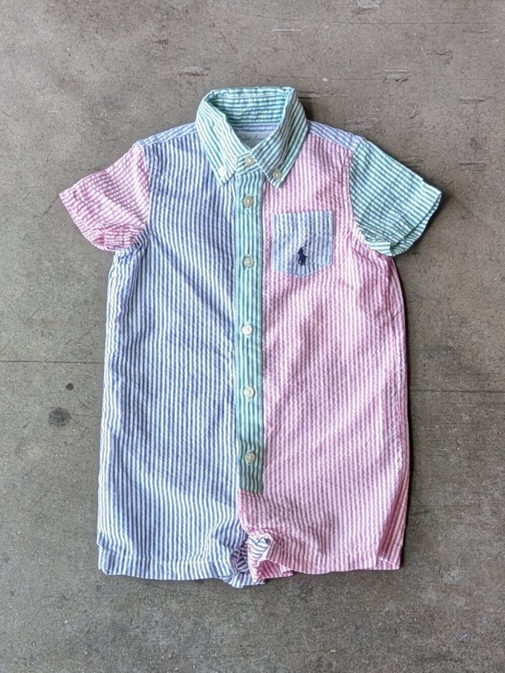 Ralph Lauren Cotton Seersucker Fun Shortall Blue Green Pink One-Piece size 9M